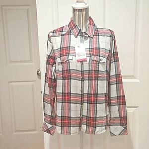 Comfort Outfiter Women Plaid Cotton Flanner Long sleeve Button down Shirt Size L